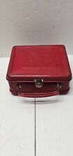 VINTAGE Red Metal Lunch Box  W Handle, No Thermos. picture