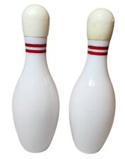 Vtg Avon Bowling Pin White Milk Glass Red Stripes Cologne Bottles Decanters  picture