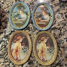 (4) 1973 Coca Cola Small Vintage Oval Mini Tin Tip Trays 6in x 4.5in picture