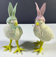 Dept. 56 Easter Chicks in Bunny Ears Hat Hand Painted Bisque Ceramic 1980's RARE picture