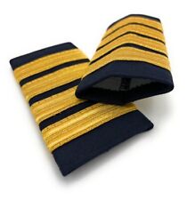 Epaulet Pilot Epaulette Sliders 4 Gold Mylar Bars Captain Navy Blue Cloth R1301 picture