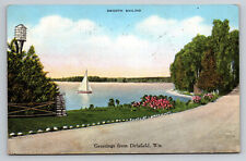 Delafield Wisconsin Greetings Nagawicka Lake c1941 WI Linen Postcard picture