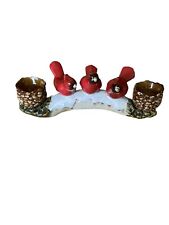  Beautiful Rare TII Collections 3 Cardinals on Branch w Pine Cones Candle Holder picture