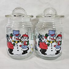 Lot Of 2 Christmas Glass Candy Jars VTG Holiday Panda Bears Snowman ADGI 1993 picture
