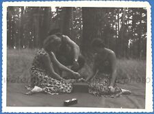 Beautiful women playing chess in the forest Vintage photo picture