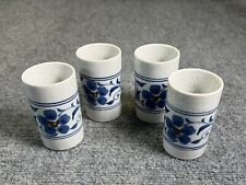 Set of Four Otagari Speckled Blue Floral Stoneware Tea Sake Cups sushi bar picture