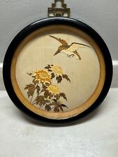 LOT OF 2 Vintage Round Framed Asian Art, Floral Botanical 3D Handmade Collage picture
