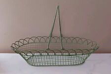 Vintage Green Wire Basket With Handles Farmhouse Shabby Chic Cottagecore  picture