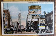 The Great White Way Broadway, New York City Vintage Postcard Horse & Buggy, Cars picture
