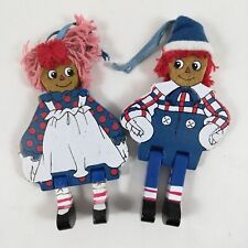 Kurt Adler Raggedy Ann & Andy Ornaments Figures Wooden 5.25 Inches (Lot of 2) picture