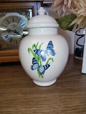 Vintage FTD Ceramic Ginger Jar Vase-White with Blue Butterfly-Thailand picture