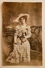 Half Penny British Post Card Real Photo Lady with a dog  picture