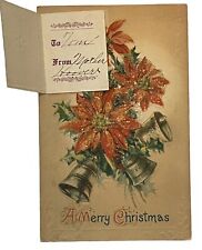 Postcard A Merry Christmas Holiday Greetings Bells Embossed Early 1900’s Vintage picture