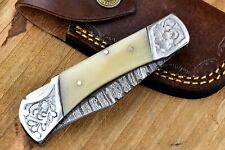SHARDBLADE HAND FORGED DAMASCUS Steel Lockback Folding Pocket Knife With Sheath picture