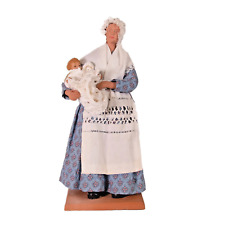 French SANTON DE PROVENCE Lady Doll Woman & Baby Clay Head, Hands & Feet Lace picture