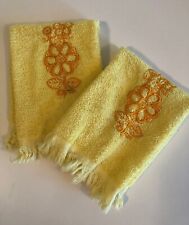 Vintage 1970’s Small Yellow Flower Power embroidered Hand Towels Washcloths picture