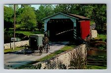 Paradise PA-Pennsylvania, Covered Bridge, Amish Carriage, Vintage Postcard picture