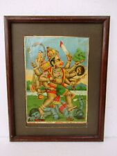 Antique Oleograph Lithograph Raja Ravi Varma Ahimahi Vadh Maruti Hanuman Rare