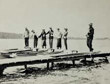 Group Of People Holding Hands On Dock By Boat B&W Photograph 2 x 3 picture