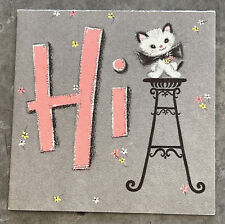 Adorable Vintage White Kitten Hi Cheer Up Mini Greeting Card  Cute Cat picture