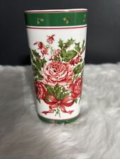 VTG Lefton Holly Berry & Floral 6” Flower Vase 07678 Green Red Christmas Holiday picture