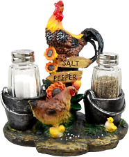 Country Farm Barnyard Rooster Hen and Chicks Family by Pails and Sunflowers Salt picture