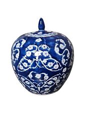 Blue & White Cherry Blossom Chinoiserie Melon Ginger Jar~Porcelain~Asian Decor  picture