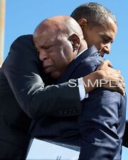 PRESIDENT OBAMA Hugs  JOHN LEWIS ON BLOODY SUNDAY ANNIVERSARY 8.5x11 Photo picture