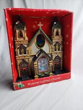 Vintage Snow Village Cathedral Church Christmas Choir Music Light Show 10 Inches picture