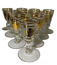 10 Vintage Libbey Hostess Gold Leaf Design Golden Foliage Shot Cordial Glasses picture