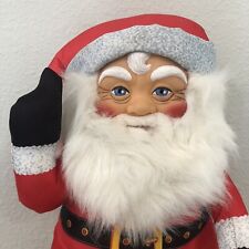 Vtg Christmas Santa Claus Doll Rubber Face Blue Eyed W Sack Of Toys 20.5