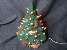 Vintage 2 Piece Ceramic Hand Painted Light Up Christmas Tree Teddy Bear Angel... picture