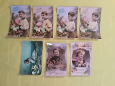 LOT 7 PHOTO POSTCARDS 1900 BOY GIRL AND WOMAN TINTED EASTER NEW YEAR FRANCE C1 picture