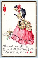 Valentine Postcard Pretty Woman Hearts And Darts Embossed c1910's Antique picture