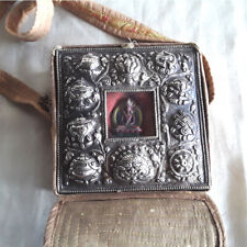 LARGE ANTIQUE LOOK SIVER TIBET GAU PRAYER BOX WITH RED TARA NEPAL picture