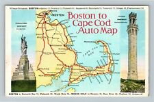 Boston MA-Massachusetts Boston To Cape Cod Auto Map Vintage Souvenir Postcard picture