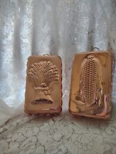 Vintage Pair Of Corn And Wheat Hanging Jello Copper Molds picture