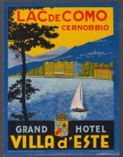 Villa d'Este Grand Hotel Lac de Como Cernobbio baggage sticker c 1930s Lake Como picture
