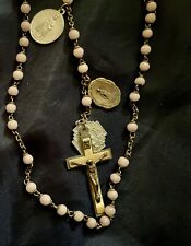 Beads Catholic Soft Pink Vintage Glass/brass Rosary  picture