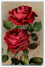 1911 Greetings From Fort Plain New York NY, Red Roses Flowers Antique Postcard picture