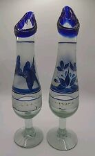 Hand Blown Hand Painted Bud Vase Set With Bluebirds Mexico Vintage picture