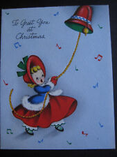 1942 vintage greeting card Hallmark CHRISTMAS Girl Ringing Bell & Singing picture
