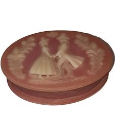 Vintage Genuine Incolay Stone Vanity Trinket Jewelry Box Pink Love Couple 6” picture