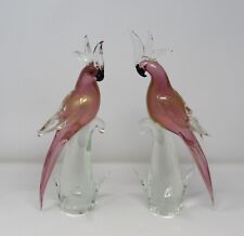 Beautiful Murano Parrots Pink & Gold Pair Art Glass Hand Blown Vintage picture
