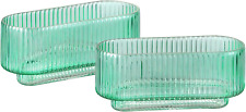 Ribbed Glass Vases, Green Glass Vases Set of 2, Small Glass Vases for Centerpiec picture