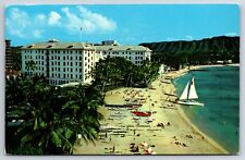 Moana Hotel 1958 Waikiki Hawaii HI Beach Scene CURT TEICH Chrome Postcard picture