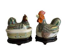 Pair Chinese Export Ceramic Chicken Tureens, Late 19th/Early 20th Century picture