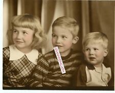 Vintage B/W Photo, 1950's?  8x10, Tinted, 2 Little Boys & 1 Older girl, nice con picture