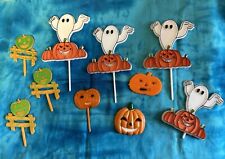 Vintage HALLOWEEN Ghosts & Pumpkins Cake Cupcake Plastic Picks Decorations 10Pcs picture