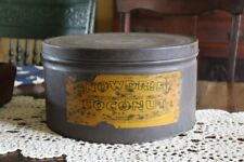Large Antique Pantry Tin, Vintage Snowdrift Coconut Tin, Primitive Metal Can picture